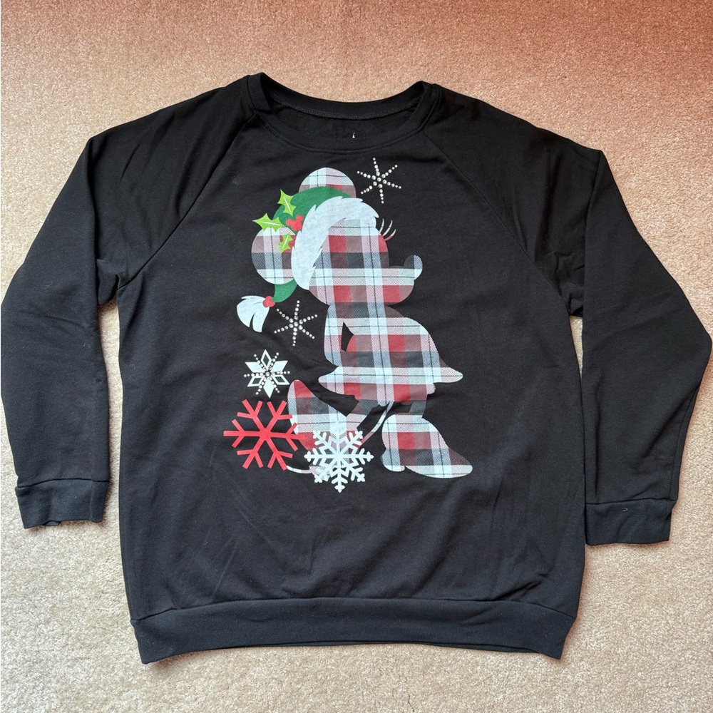 Disney Women's Holiday Plaid Minnie Mouse Christmas Sweatshirt